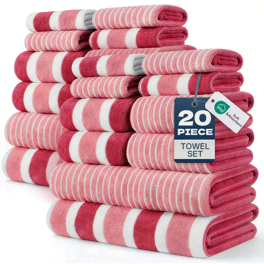 20pcs Soft & Absorbent Towel Set | Quick-Dry Towels For Bathroom, Sports & Beach | 280gsm,Includes 4 Bath Towels, 8 Hand Towels, 8 Washcloths| Lightweight & Skin-Friendly Essentials